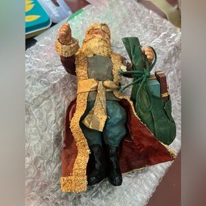 Santa Claus Holiday Figurine with Green Bag